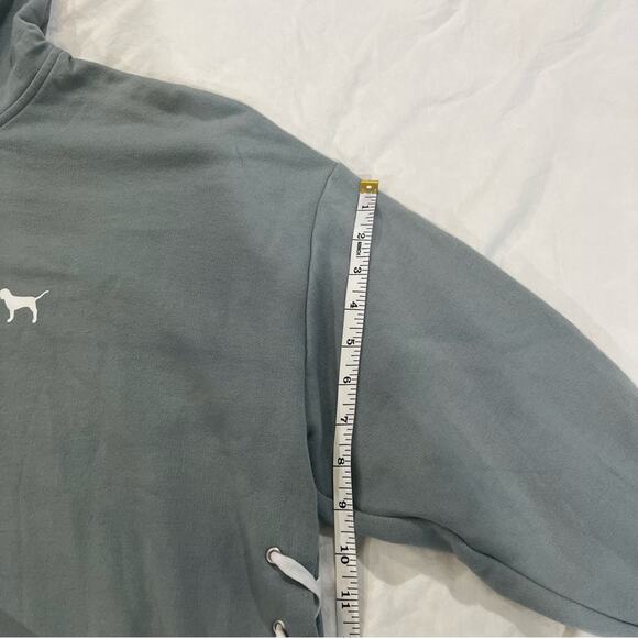 PINK Laced Up Hooded Sweatshirt sz L Gray and White - Picture 9 of 15